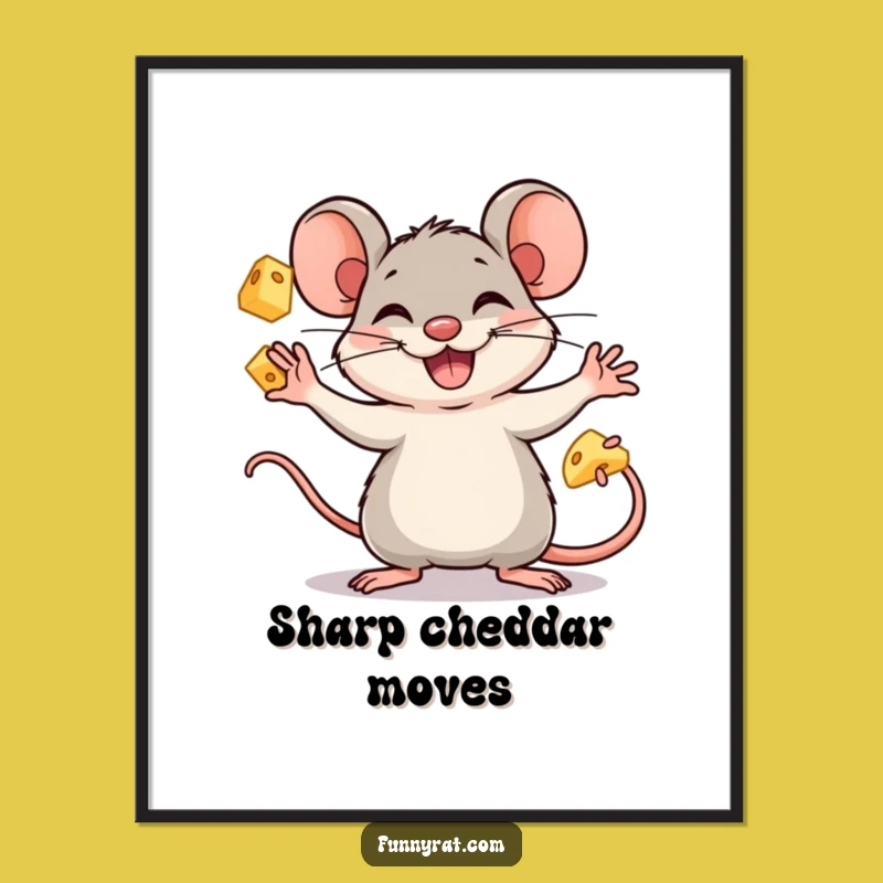 Funny Juggling Rat Art Poster - Whimsical Wall Decor for Cheese-Loving Homes