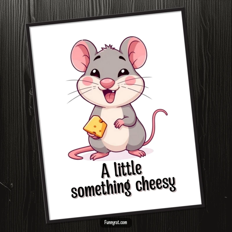 Funny Free Printable Wall Art: A mischievous rat character with a wink offers a tiny piece of cheese, exuding charm.