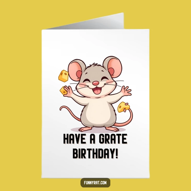Free Printable Birthday Card: Juggling Rat Cheese Fun - Downloadable Gift